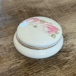 Z.S. & Co Bavaria Handpainted Porcelain Trinket Powder Pink Floral Gold Rim Box